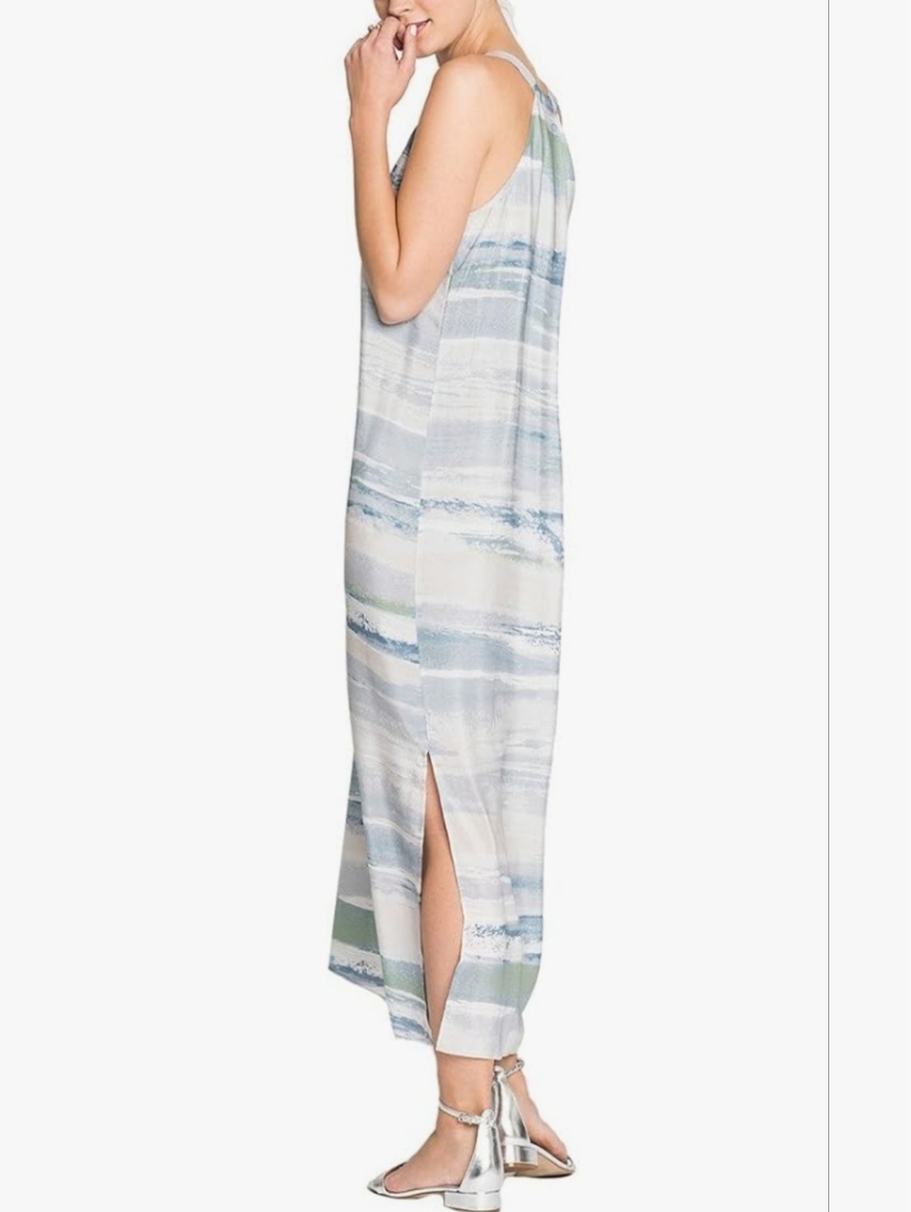 NIC+ZOE Striped High-Low Maxi Dress in Blue, White & Green